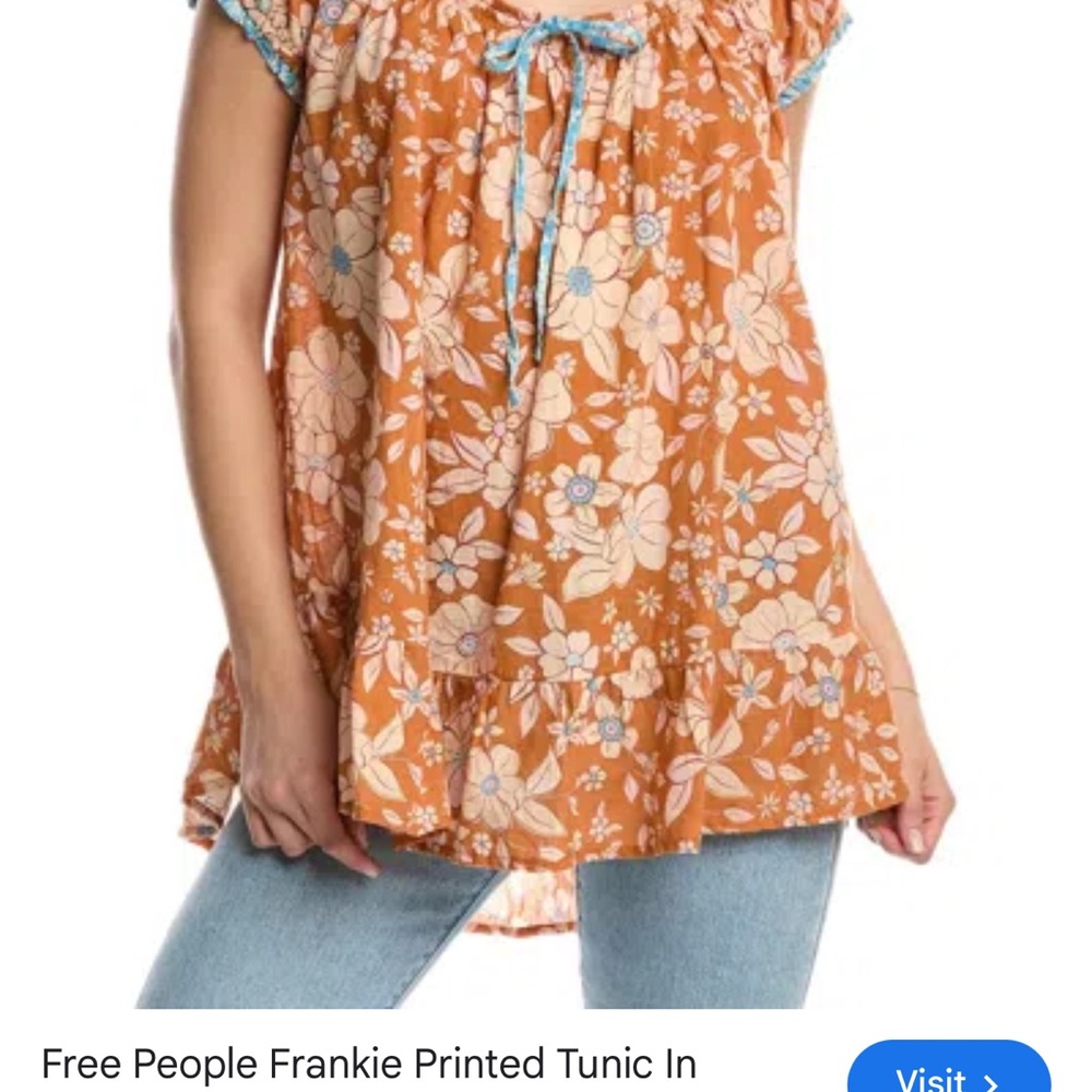 Free People Frankie Printed Tunic In Yellow  Boho Bow Women’s Med